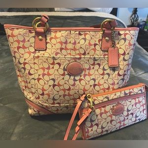 Coach (heart pattern) tote & matching wallet